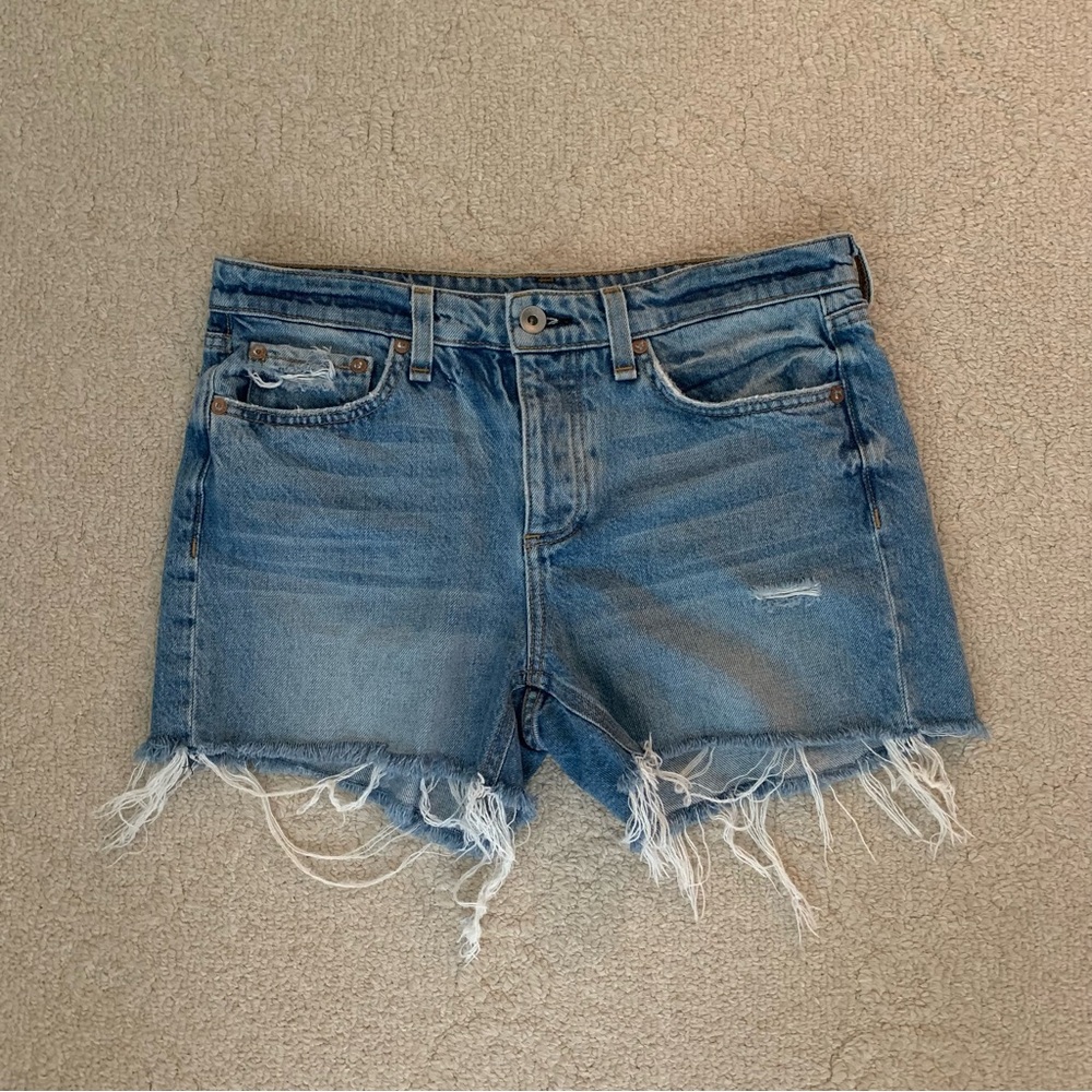 Rag & Bone Dre Low Rise Denim Fray Short Button Fly Distressed Size 25